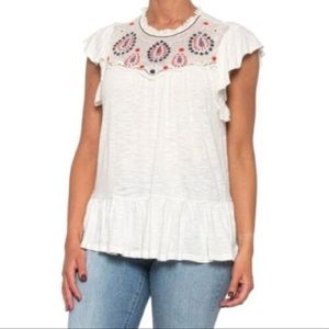 Lucky Brand white embroidered ruffle shirt